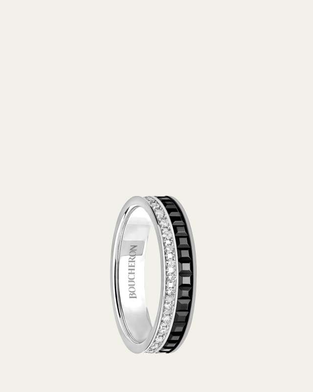Quatre Wedding Band in White Gold with Diamonds and Black PVD